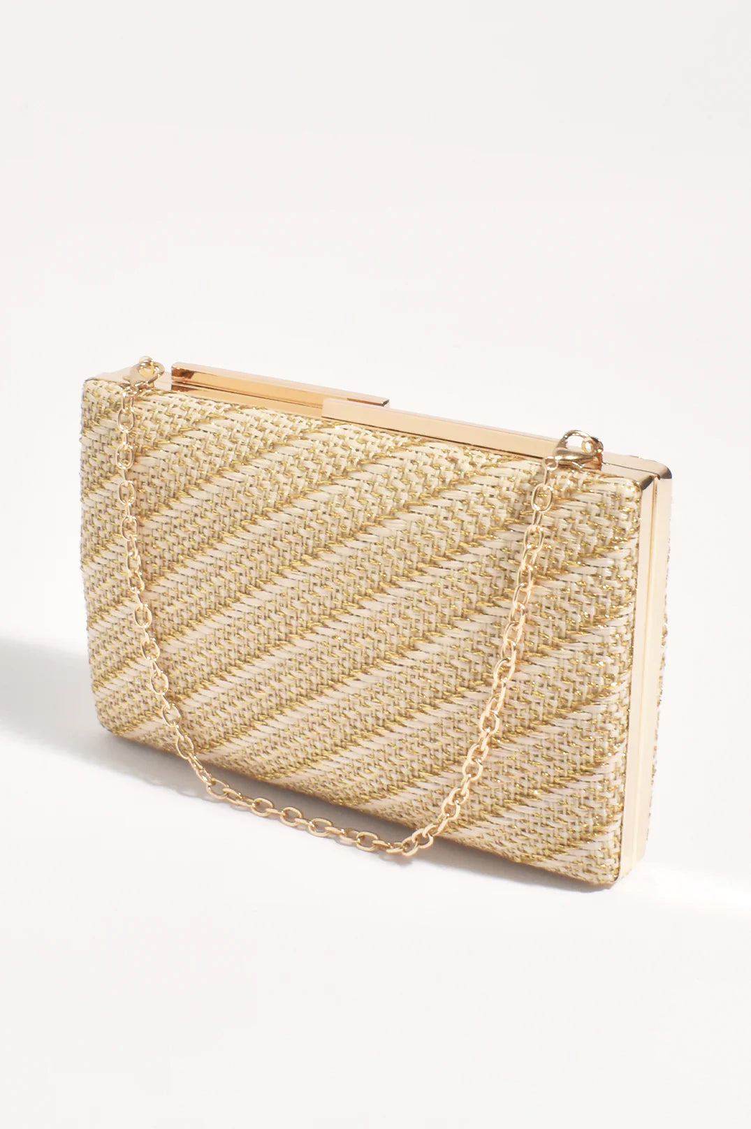 Adorne Weave Structured Clutch - Natural/Gold