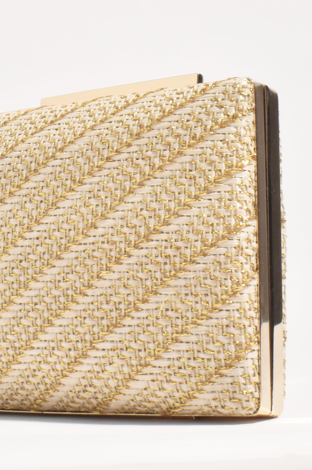 Adorne Weave Structured Clutch - Natural/Gold