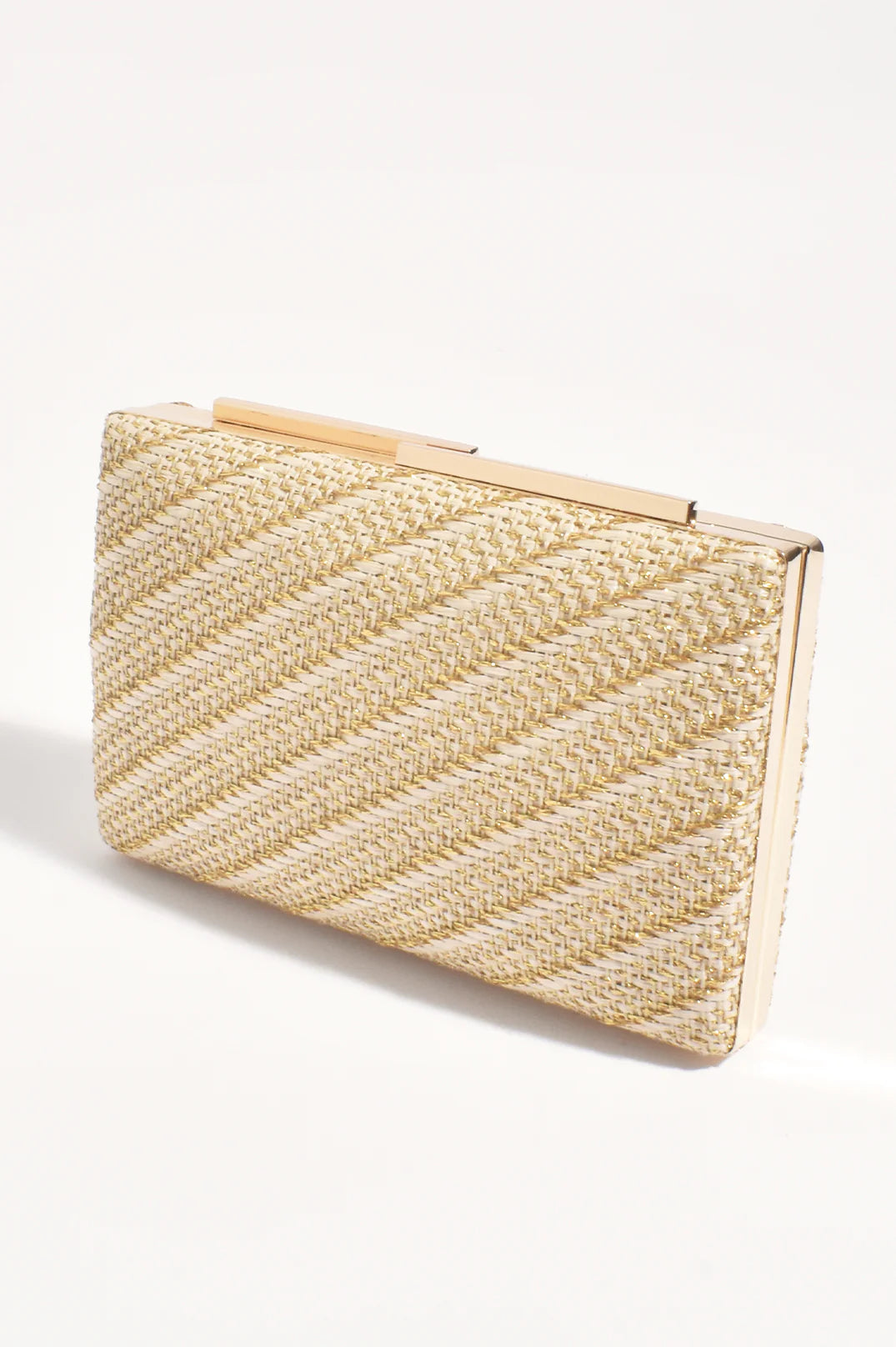 Adorne Weave Structured Clutch - Natural/Gold