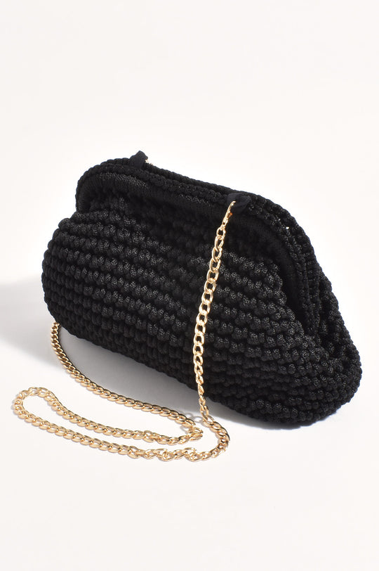 Adorne Regan Macramé Weave Clutch - Black