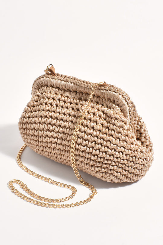 Adorne Regan Macramé Weave Clutch - Camel