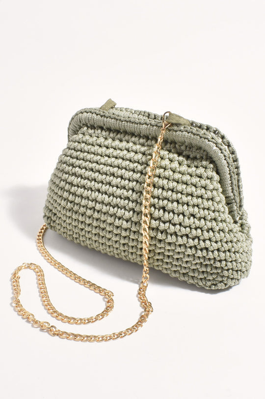 Adorne Regan Macramé Weave Clutch - Khaki