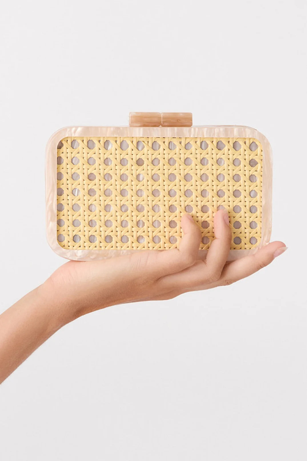 Adorne Aggie Weave & Resin Structured Clutch - Natural