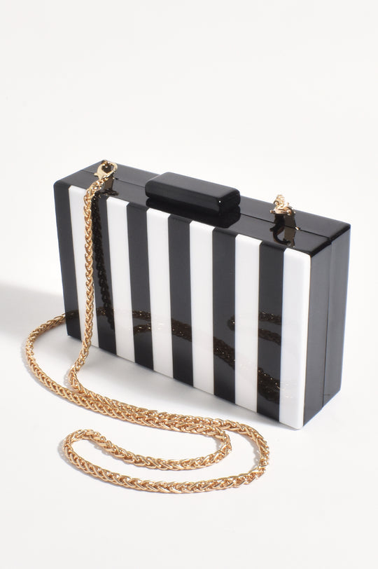 Adorne Jones Striped Resin Structured Clutch - Black/White