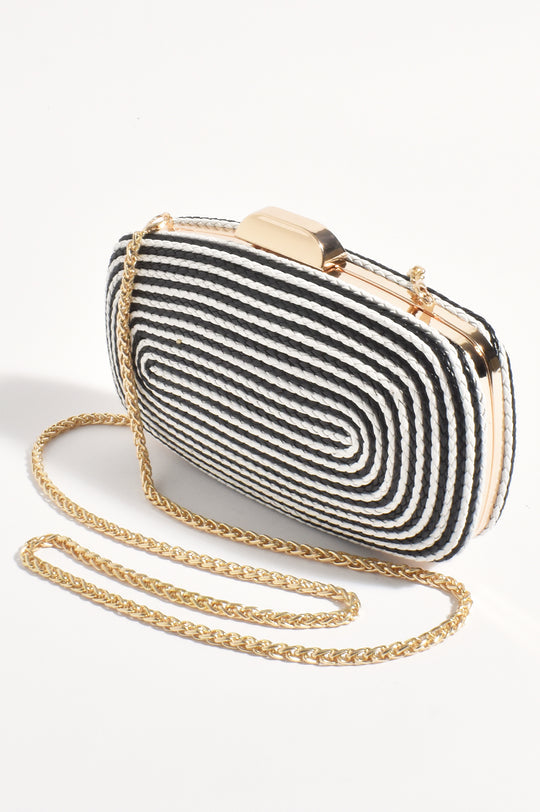 Adorne Leela Rope Detail Structured Clutch - Monochrome