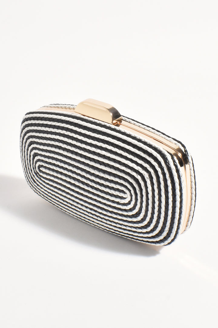 Adorne Leela Rope Detail Structured Clutch - Monochrome