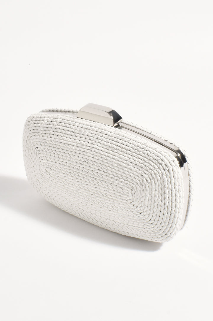 Adorne Leela Rope Detail Structured Clutch - White