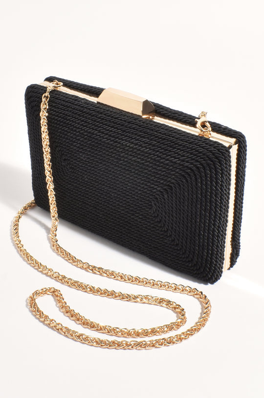 Adorne Jeanie Rope Structured Clutch - Black