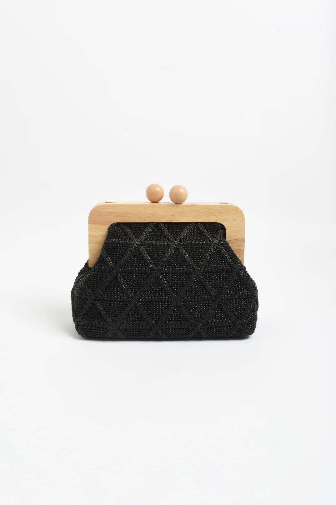 Adorne Tara Diamond Weave Timber Clutch - Black