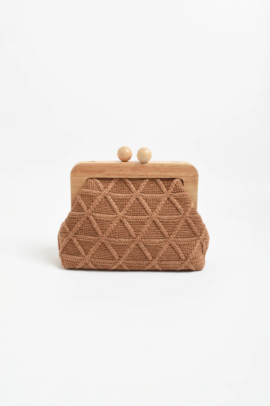 Adorne Tara Diamond Weave Timber Clutch - Camel