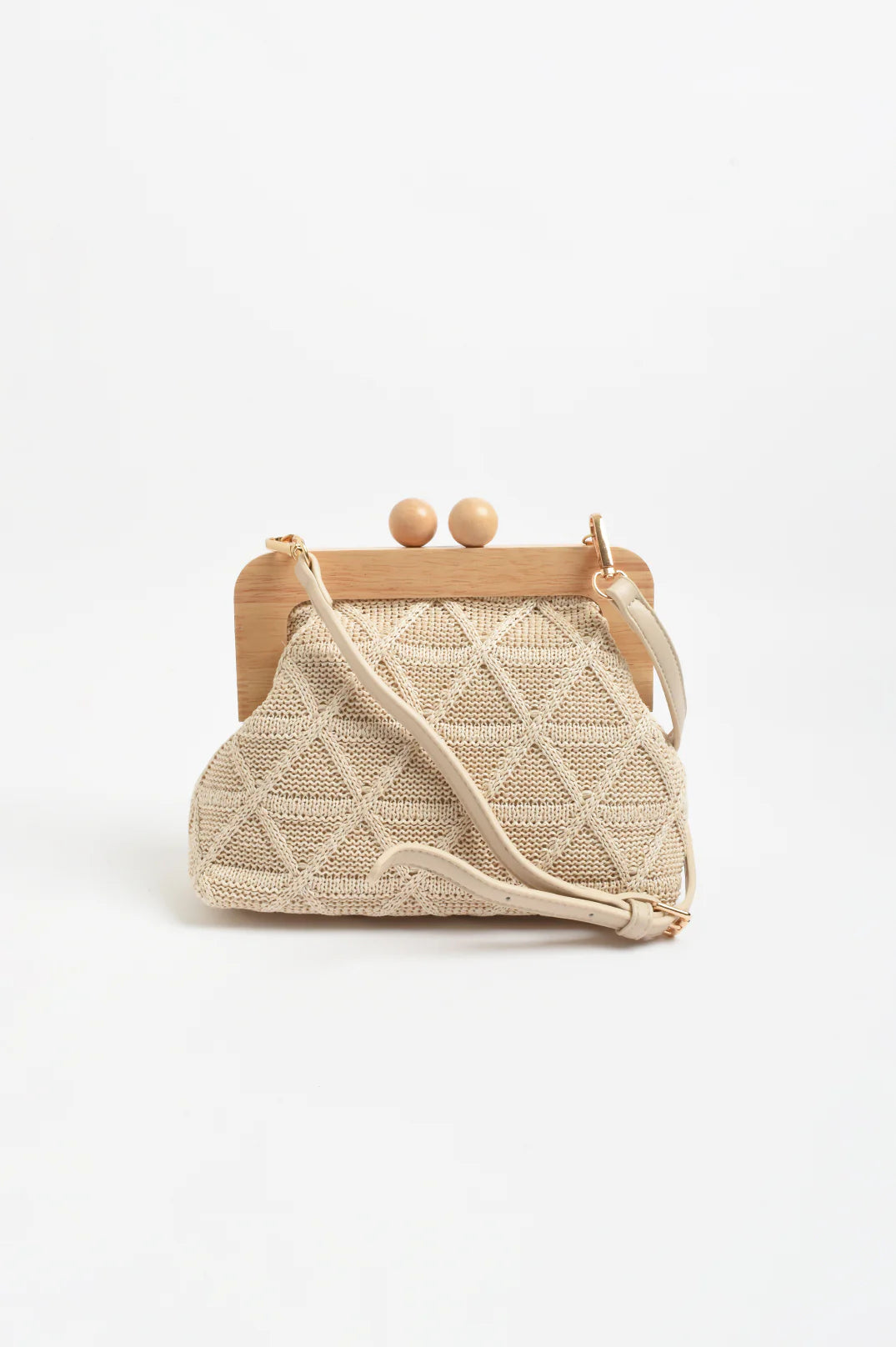 Adorne Tara Diamond Weave Timber Clutch - Natural
