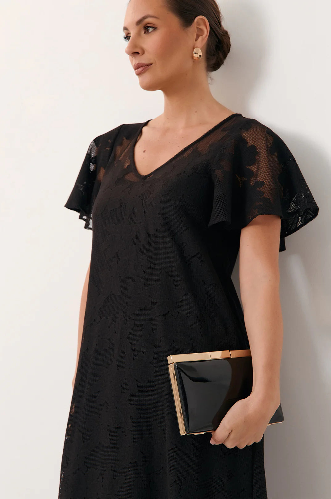 Adorne Simona Gloss Structured Clutch - Black