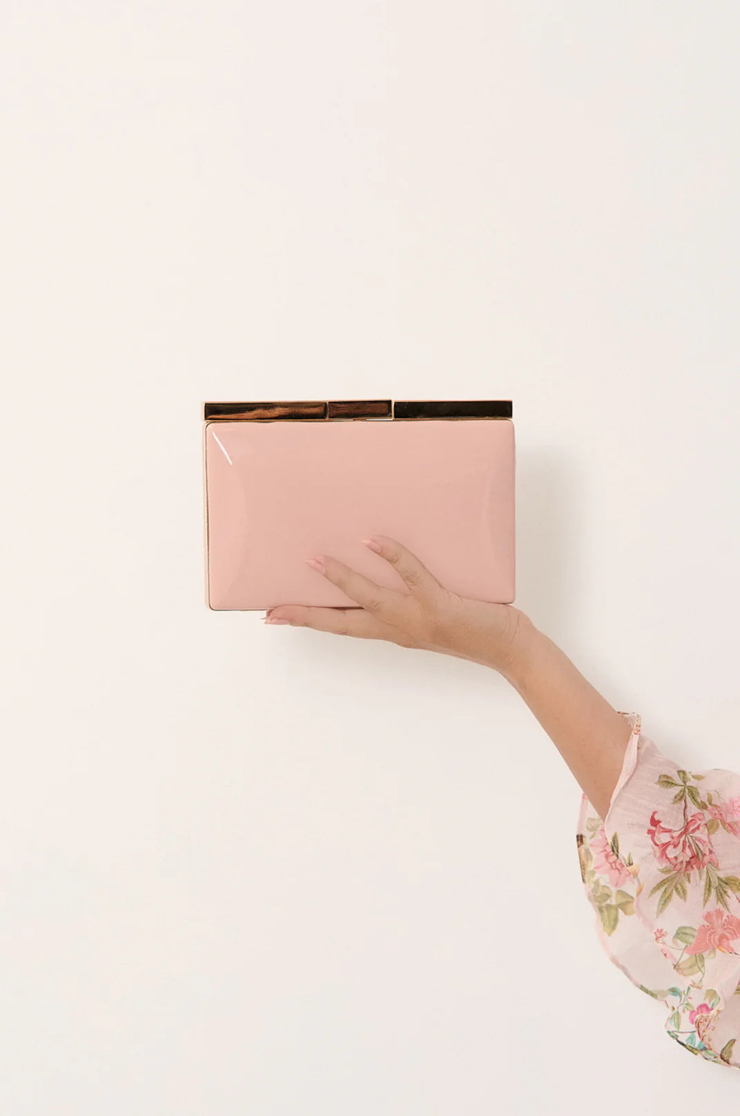 Adorne Simona Gloss Structured Clutch - Peach