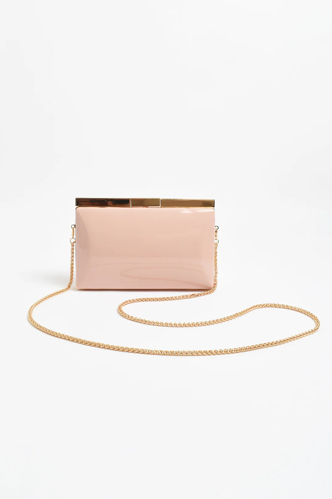 Adorne Simona Gloss Structured Clutch - Peach