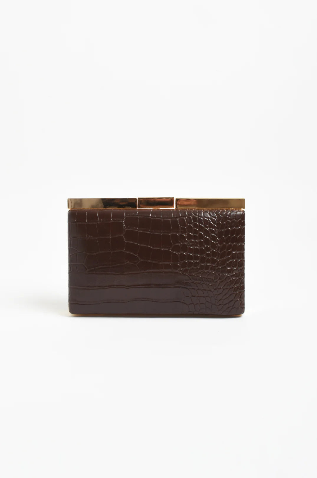 Adorne Savina Croc Structured Clutch - Chocolate