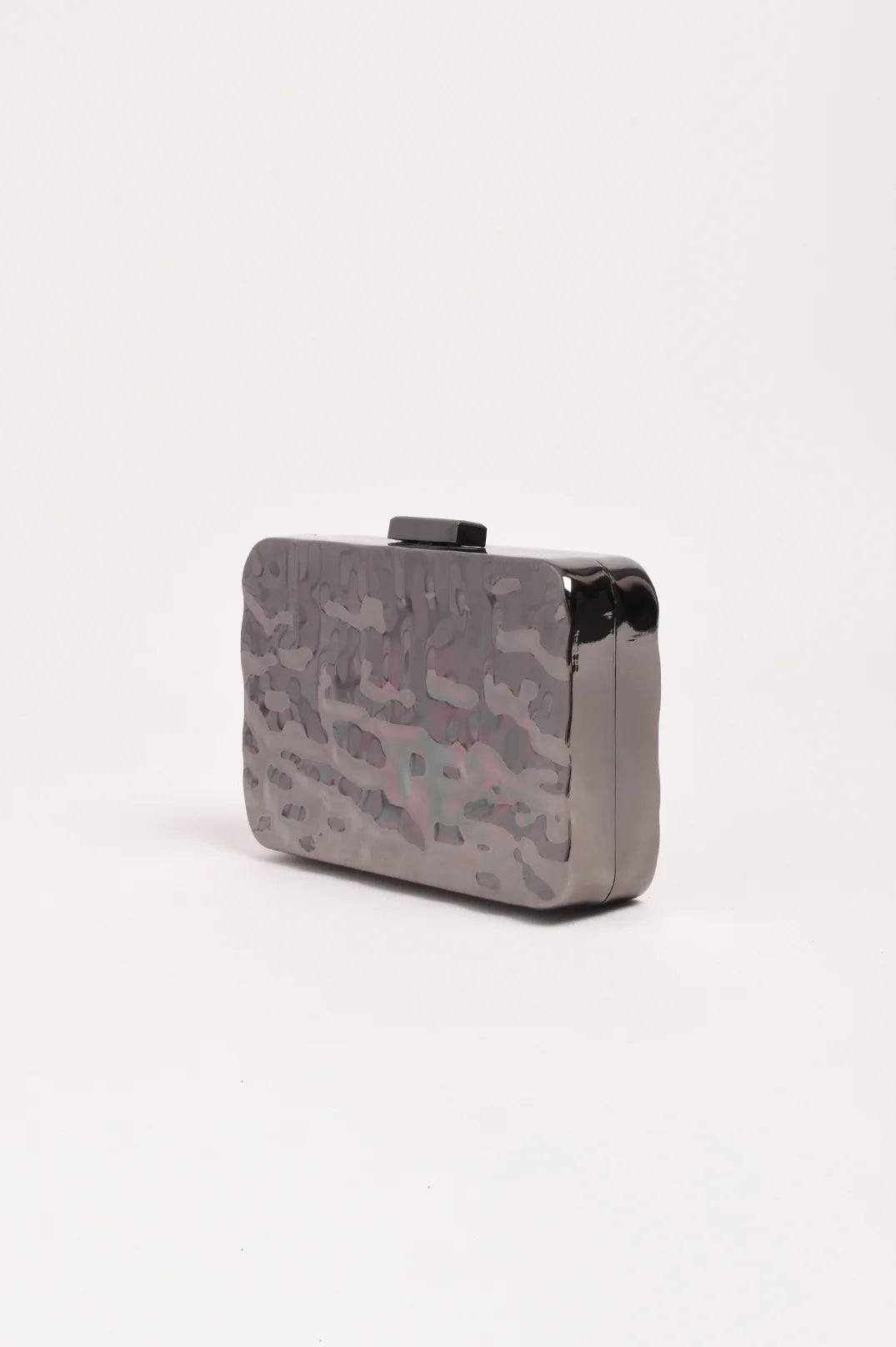 Adorne Heidi Textured Metal Structured Clutch - Gunmetal