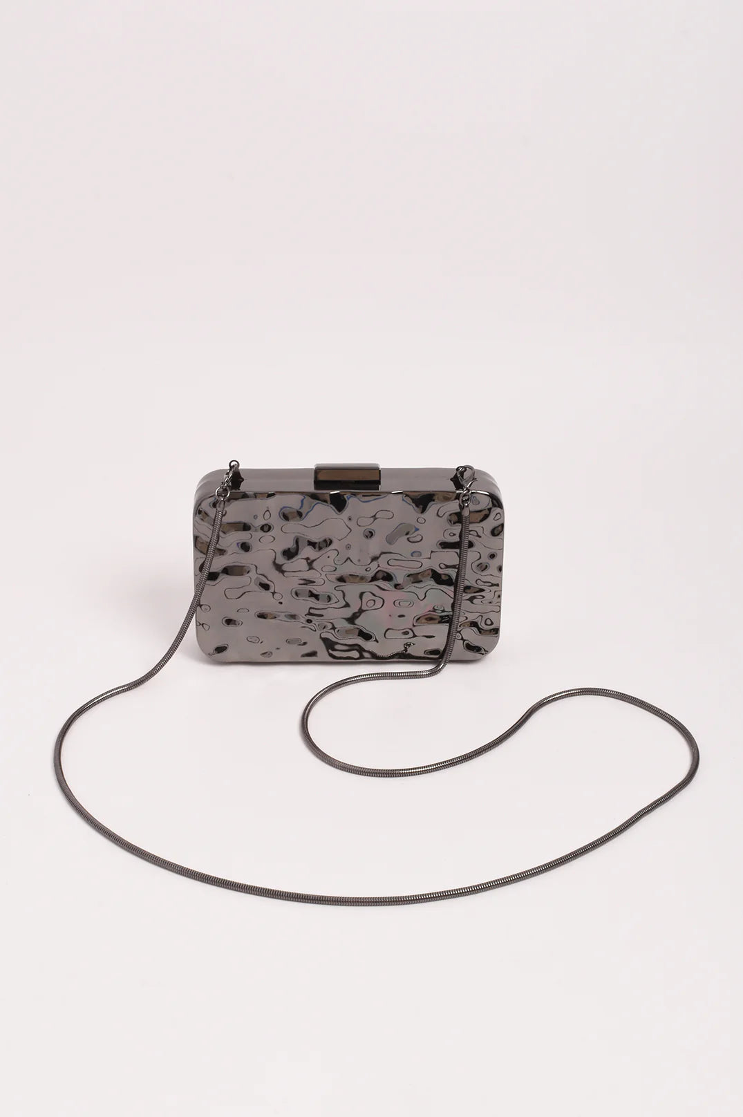 Adorne Heidi Textured Metal Structured Clutch - Gunmetal