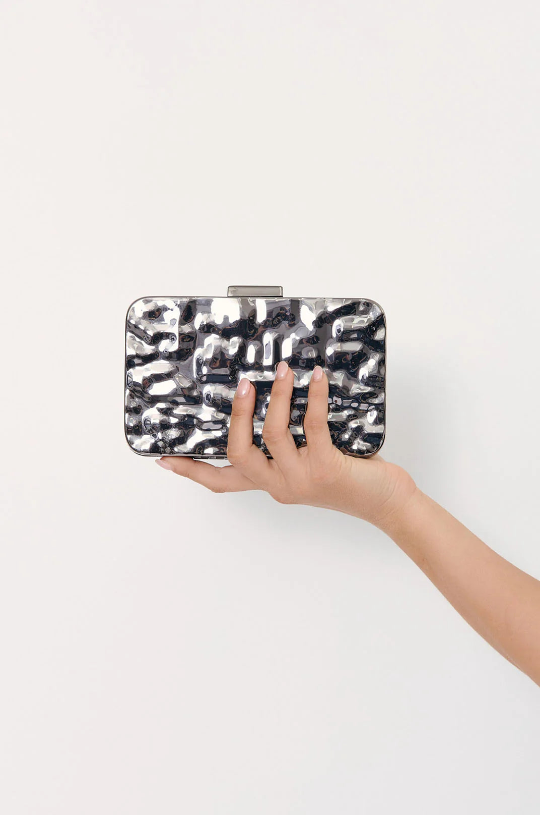 Adorne Heidi Textured Metal Structured Clutch - Gunmetal
