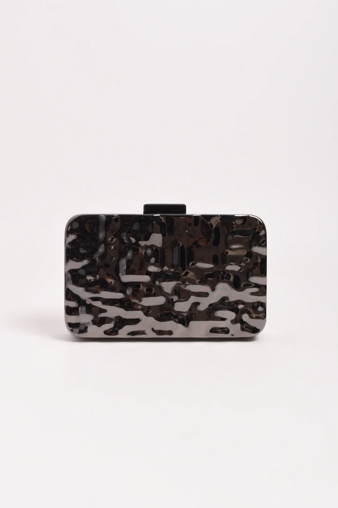 Adorne Heidi Textured Metal Structured Clutch - Gunmetal