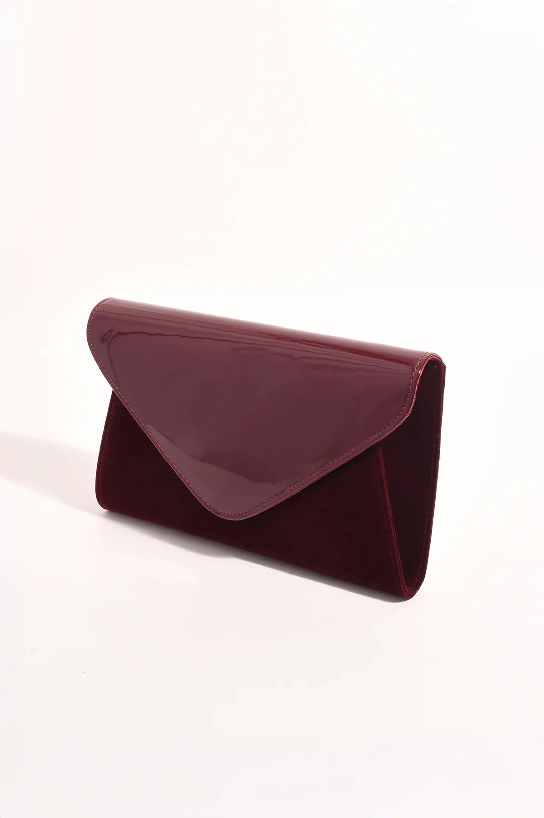 Adorne Elyssa Velvet and Gloss Envelope Clutch - Burgundy