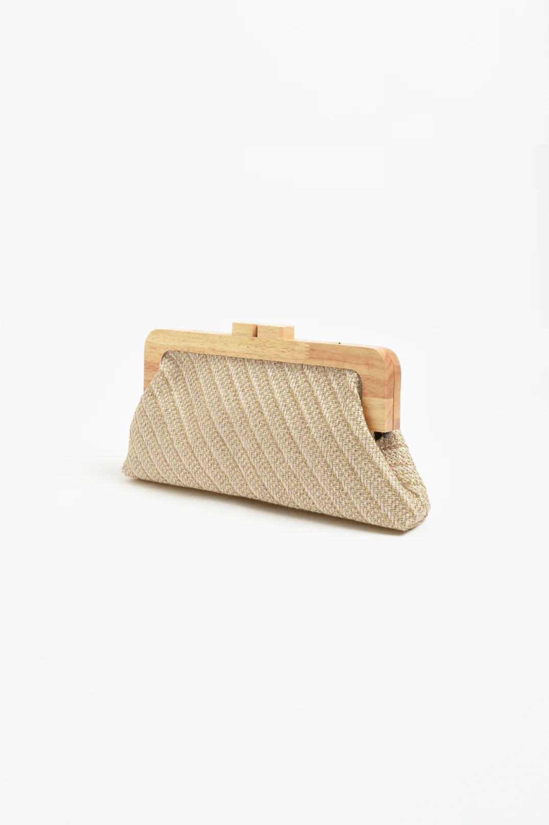 Adorne Carmela Diagonal Weave Timber Frame Clutch - Natural