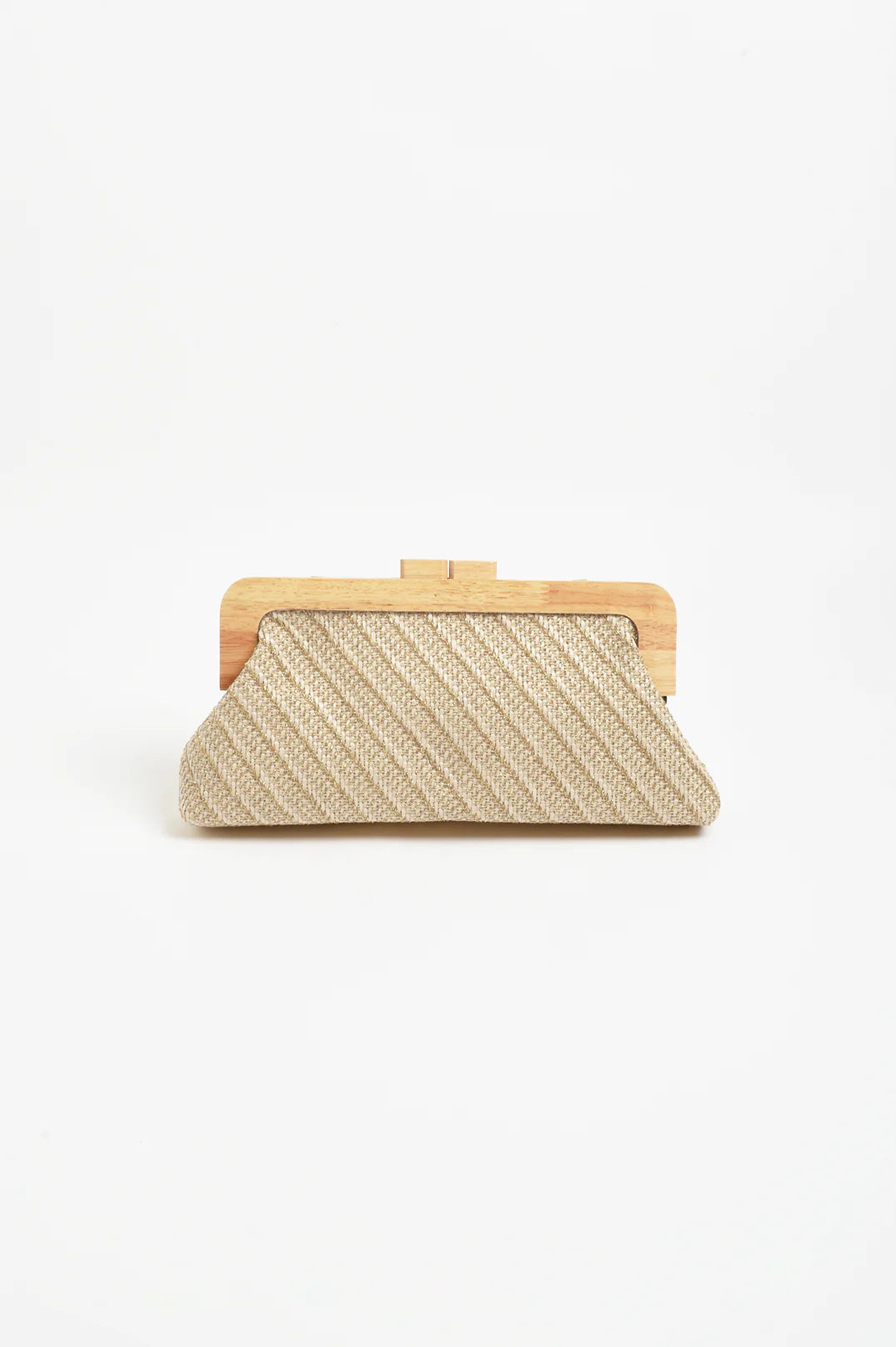Adorne Carmela Diagonal Weave Timber Frame Clutch - Natural