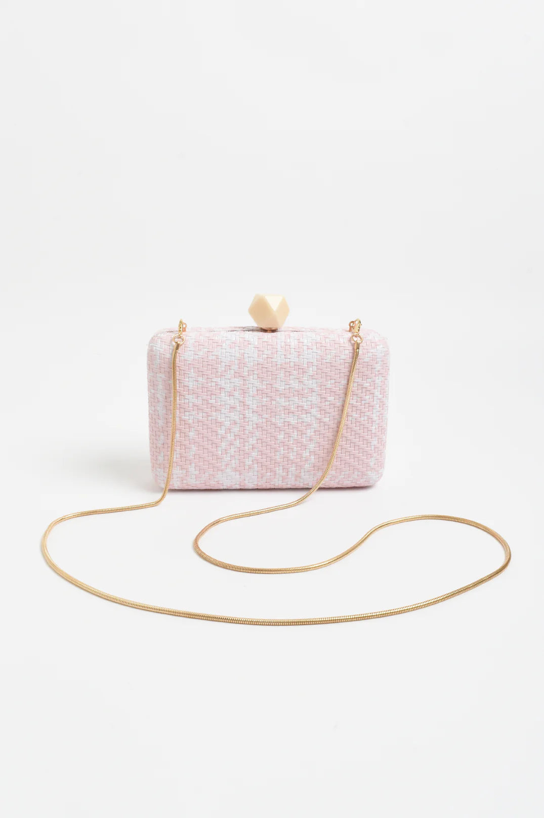 Adorne Janey Faux Weave Check Structured Clutch - Pink