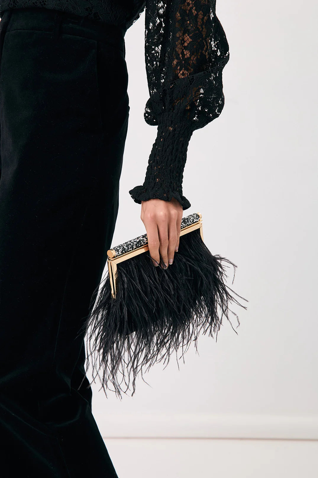 Adorne Mirabelle Feather and Diamante Clutch - Black