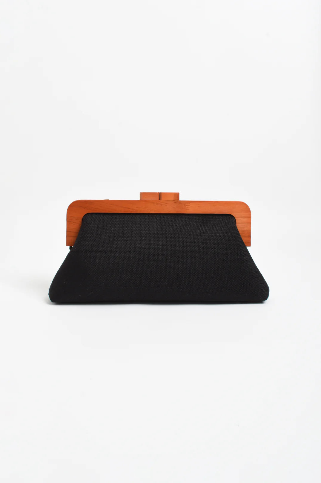 Adorne Jessie Textured Weave Timber Frame Clutch - Black