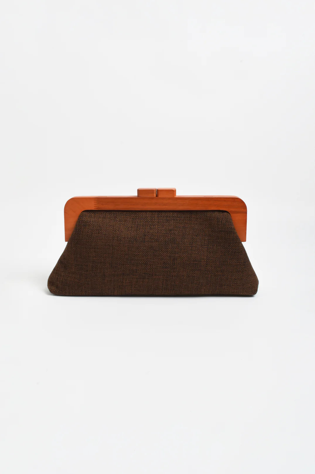 Adorne Jessie Textured Weave Timber Frame Clutch - Chocolate