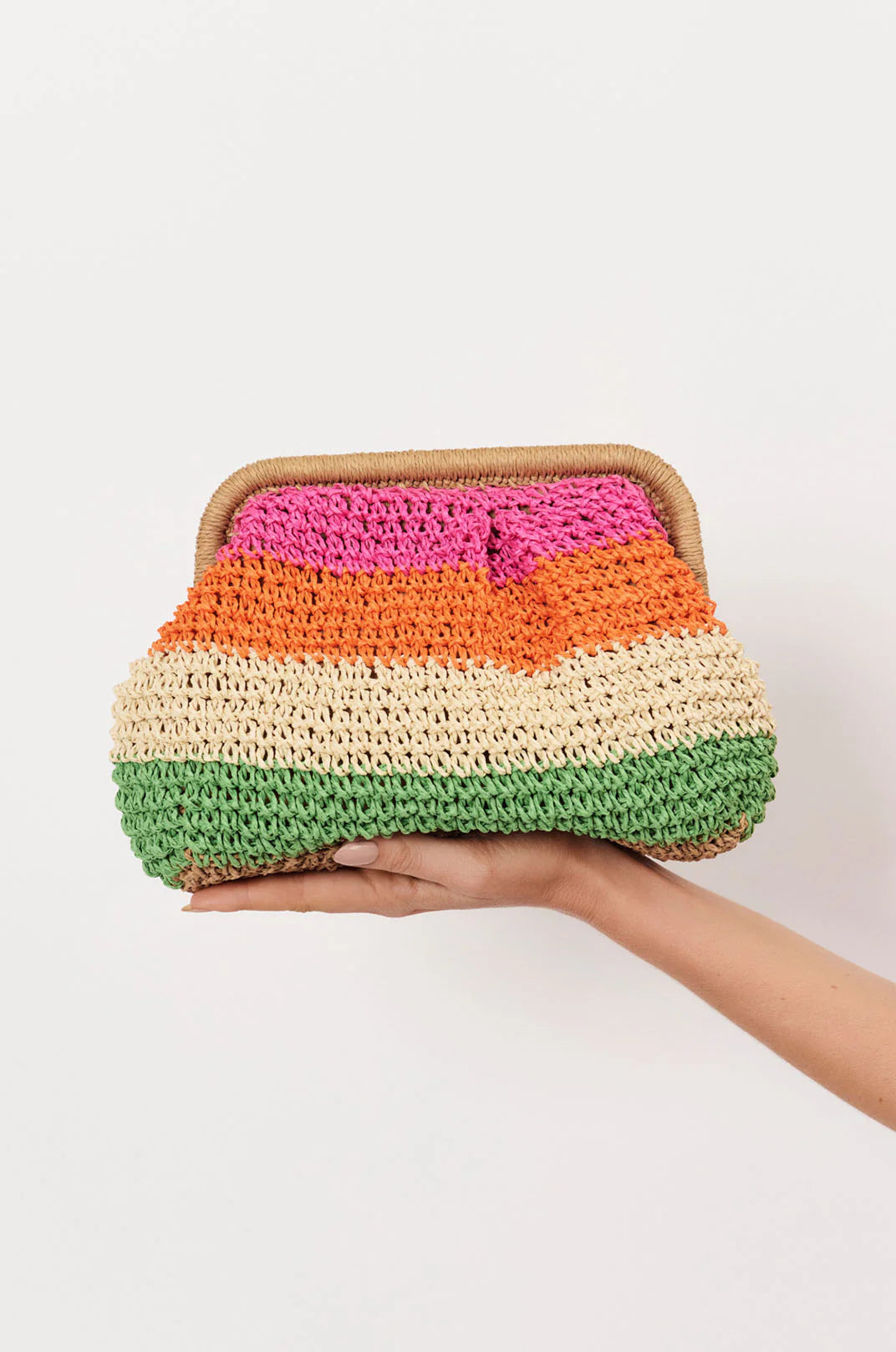 Adorne Multi Stripe Paper Weave Clutch - Natural Multi