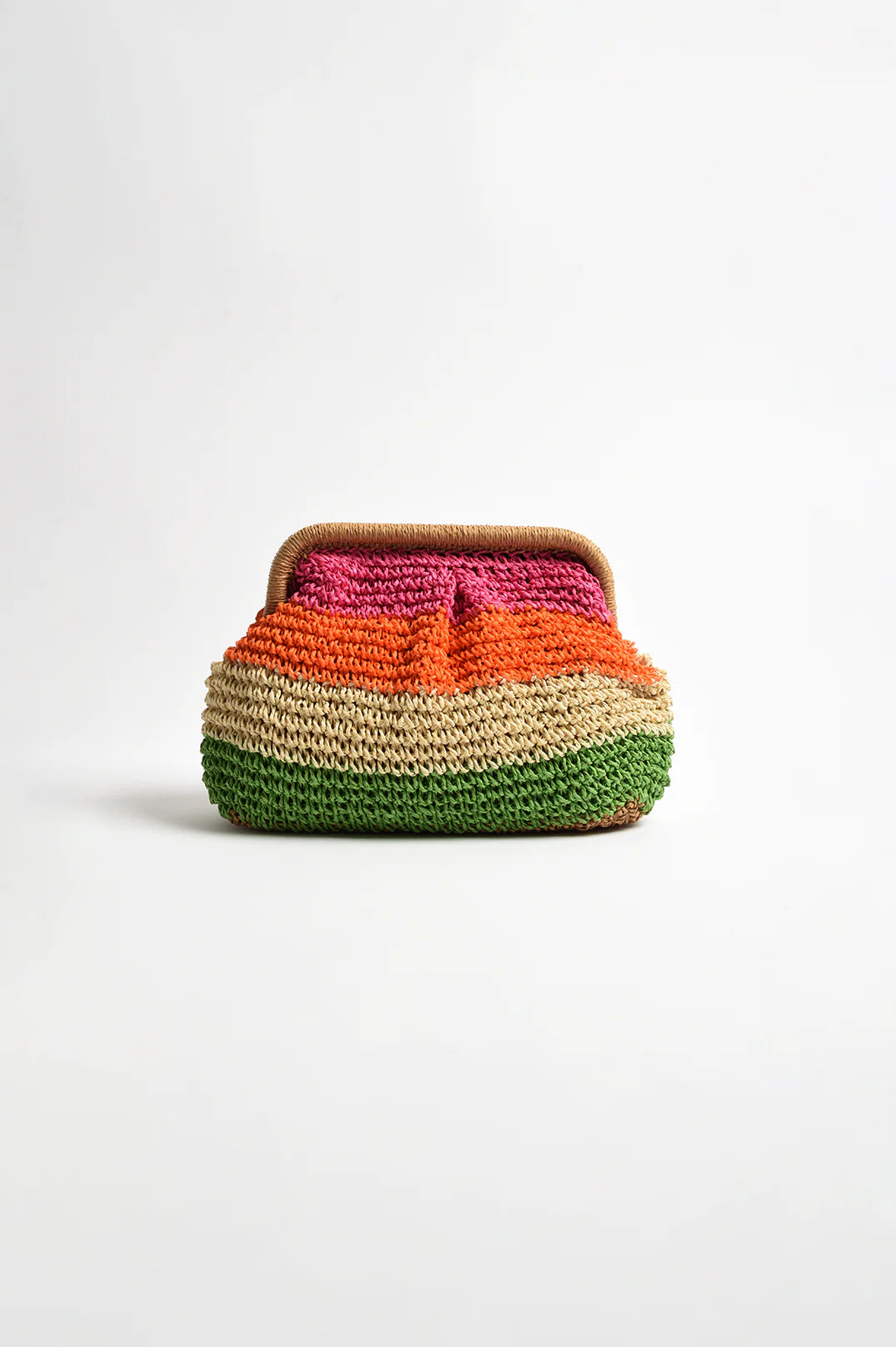 Adorne Multi Stripe Paper Weave Clutch - Natural Multi