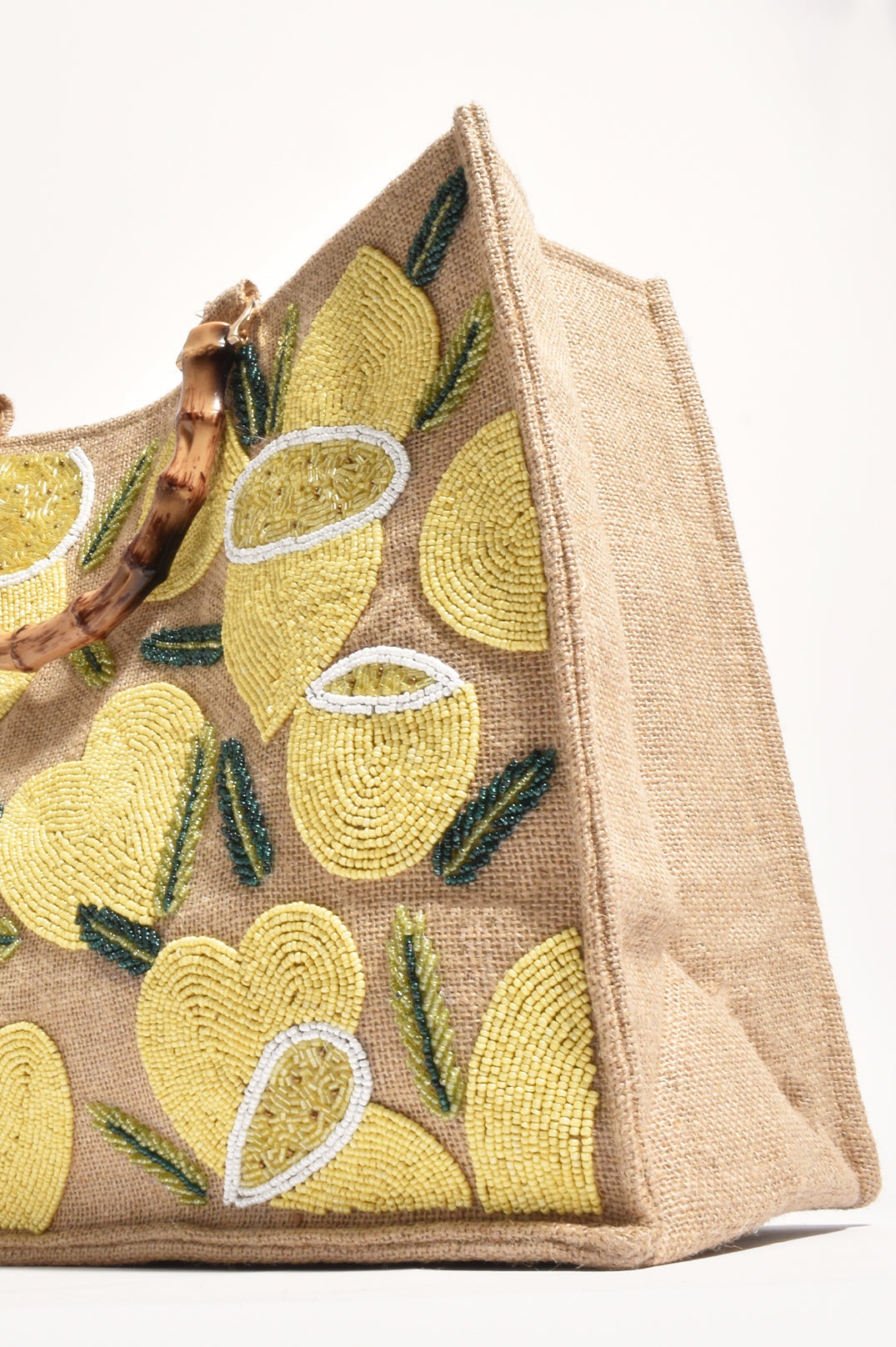 Adorne Audrina Beaded Seashells Bamboo Toto Bag - Natural/Lemon