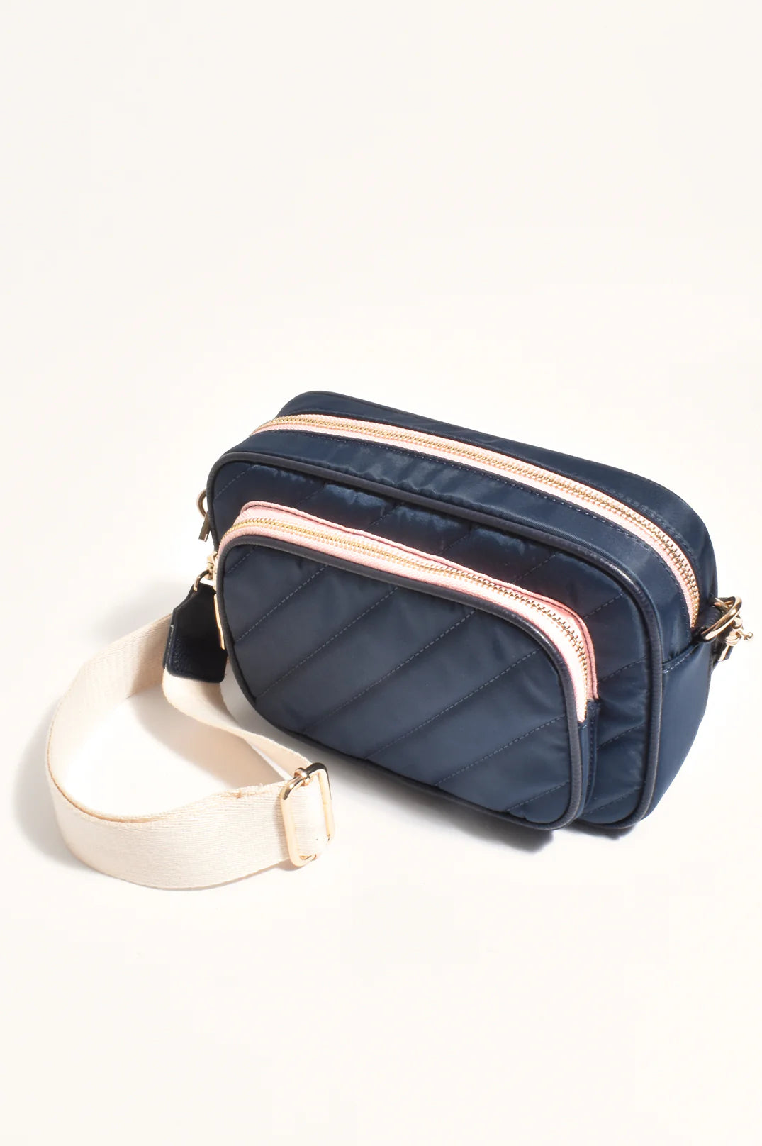 Adorne Louisa Contrast Zip Cross Body Bag - Navy