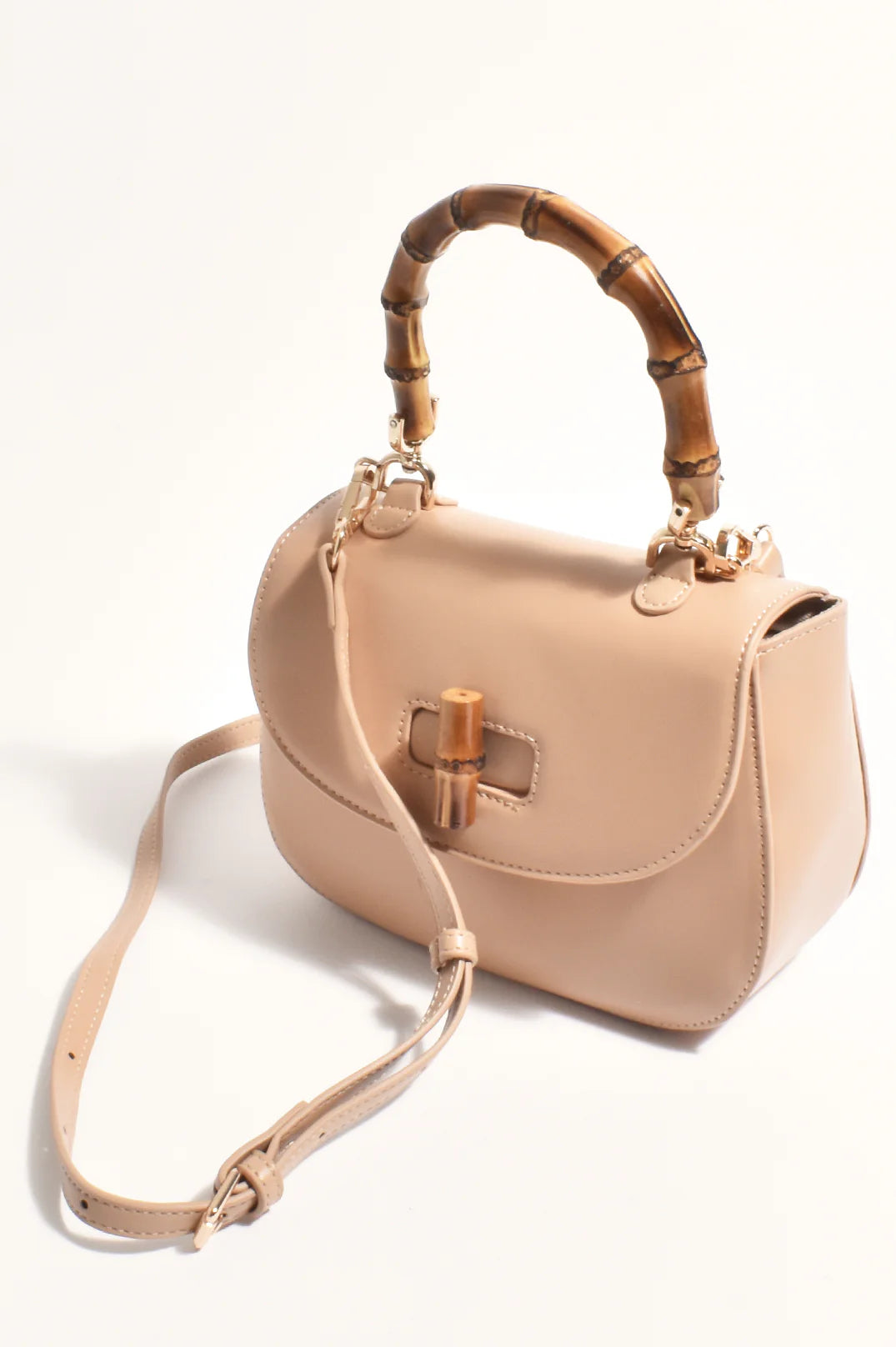 Adorne Marissa Bamboo Curved Mini Bag - Camel