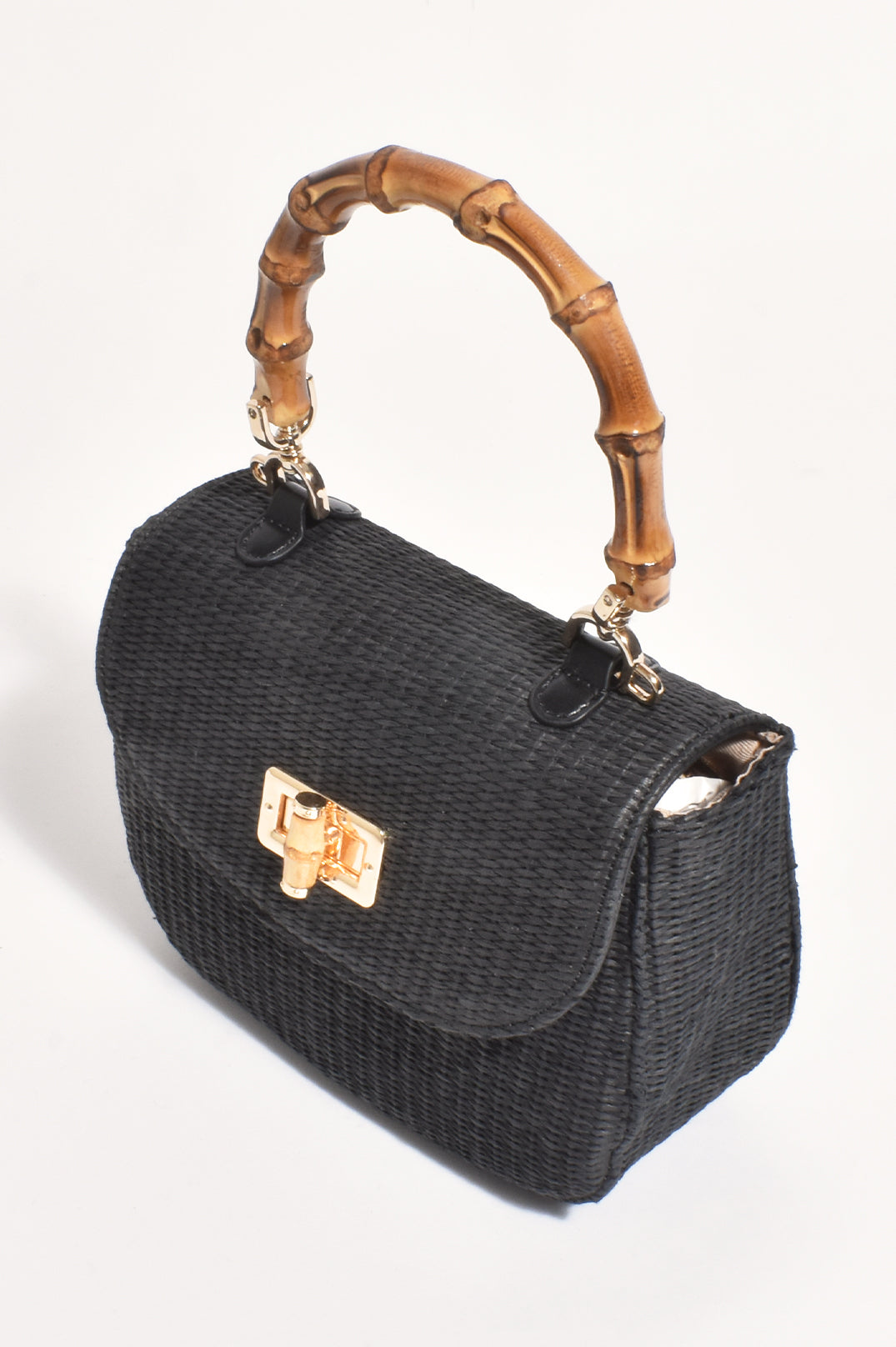 Adorne Marissa Woven Bamboo Curved Mini Bag - Black