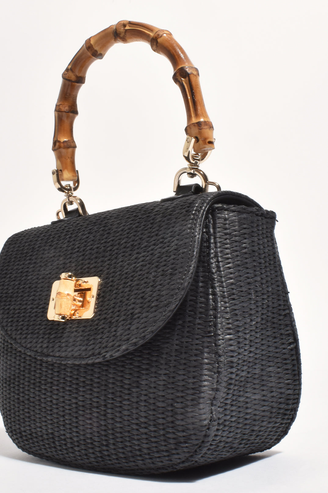 Adorne Marissa Woven Bamboo Curved Mini Bag - Black