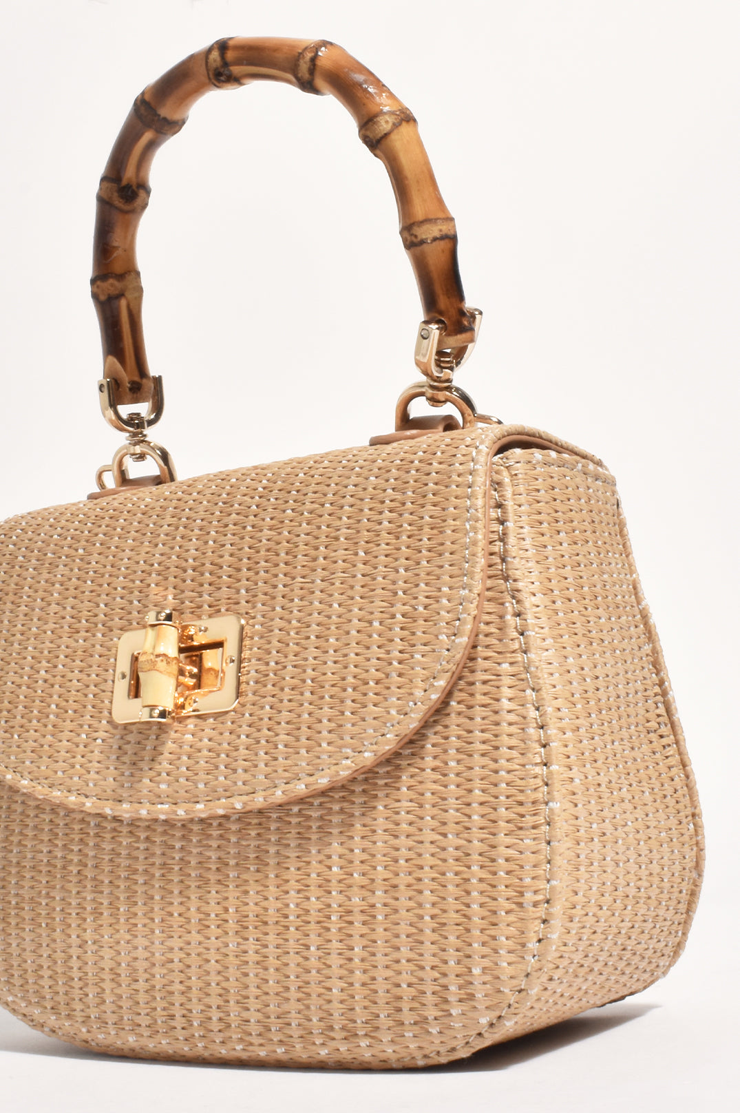 Adorne Marissa Woven Bamboo Curved Mini Bag - Natural