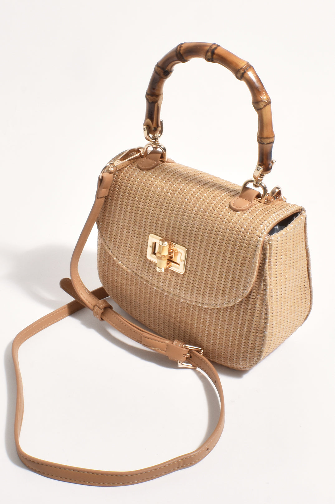 Adorne Marissa Woven Bamboo Curved Mini Bag - Natural