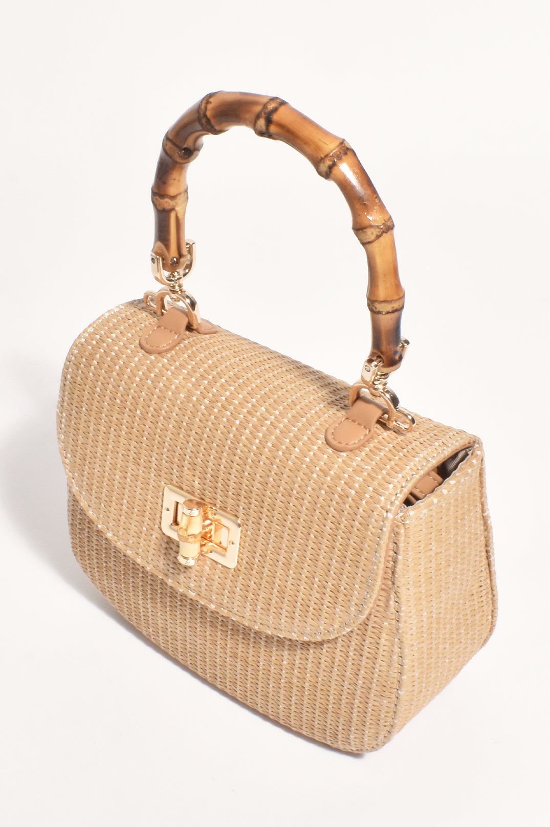 Adorne Marissa Woven Bamboo Curved Mini Bag - Natural