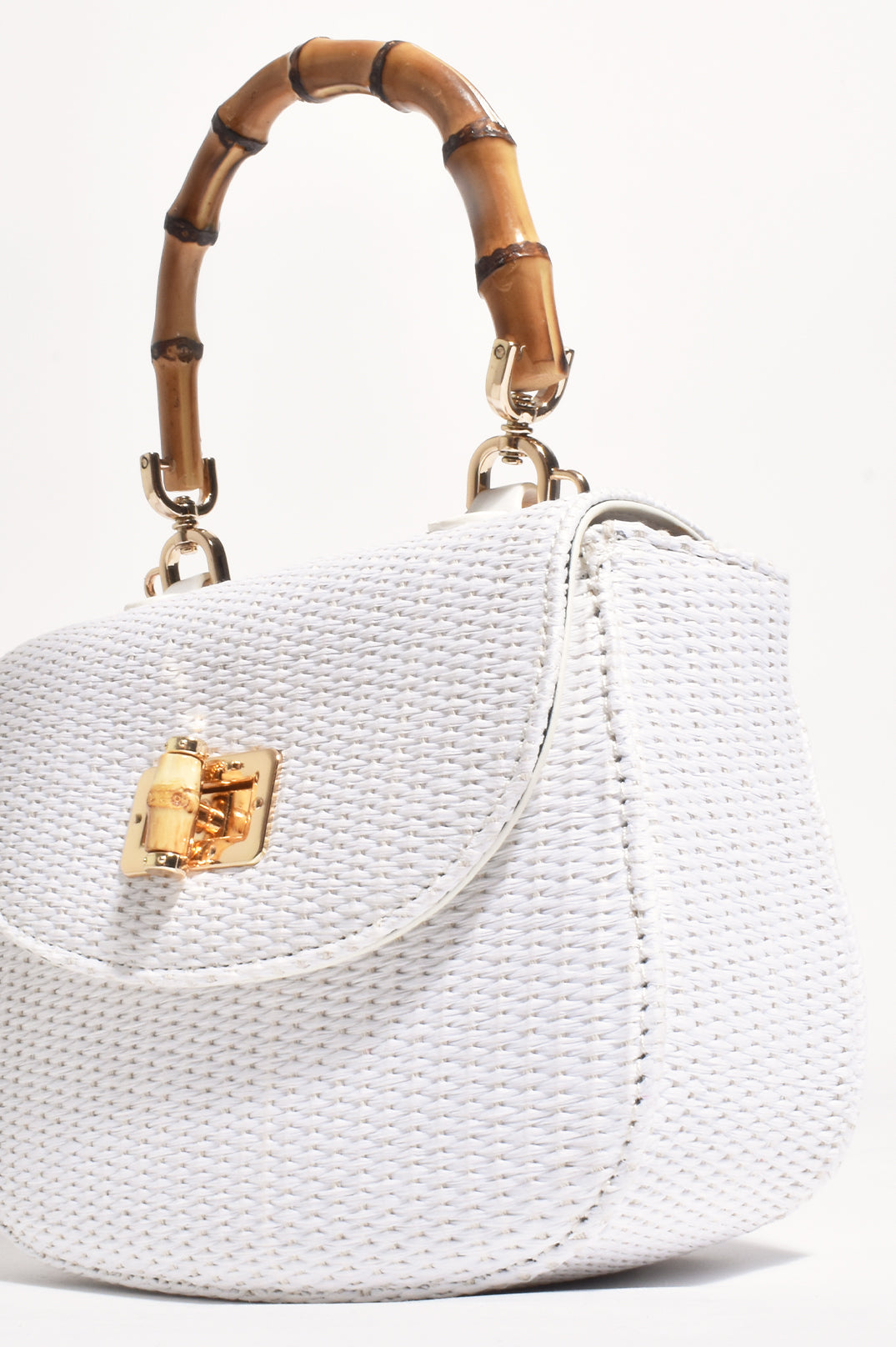 Adorne Marissa Woven Bamboo Curved Mini Bag - White