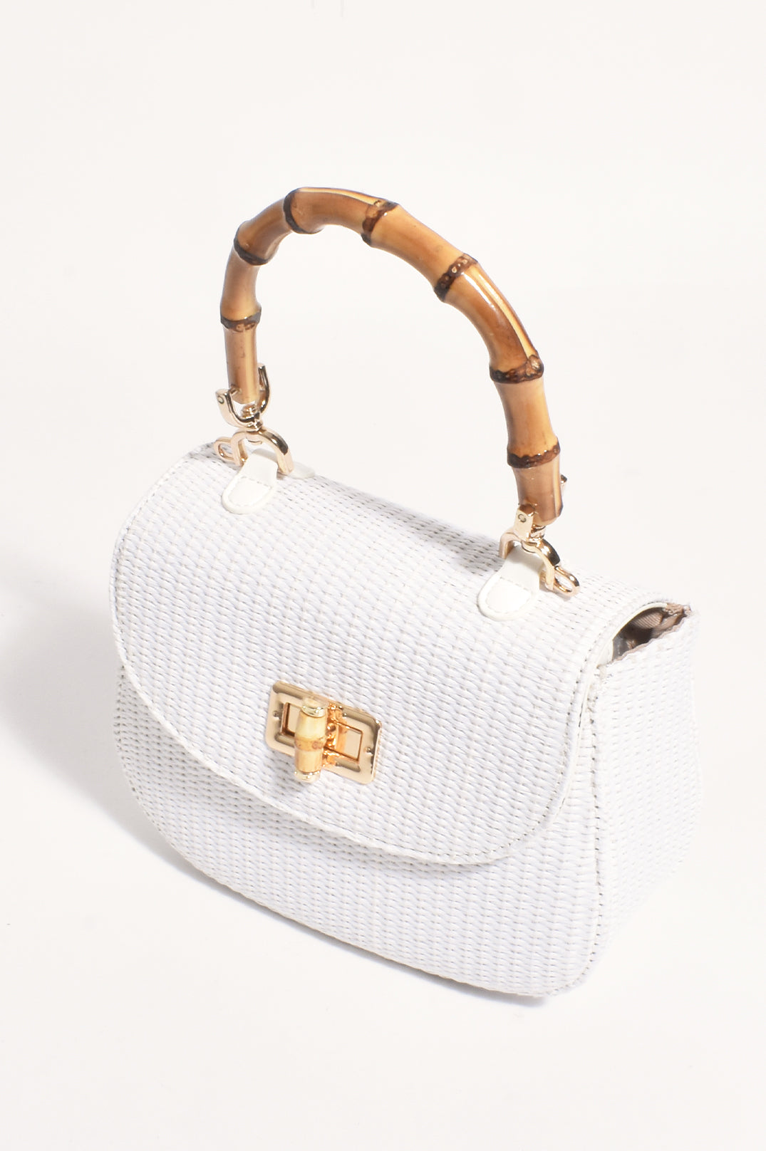 Adorne Marissa Woven Bamboo Curved Mini Bag - White