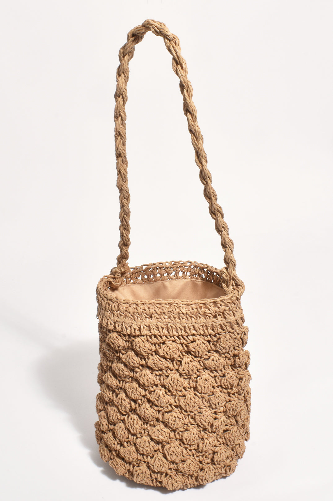 Adorne Elyse Crochet Bucket Bag - Camel