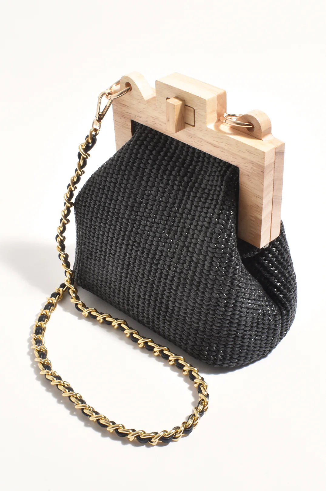 Adorne Abby Timber Frame Woven Mini Bag - Black