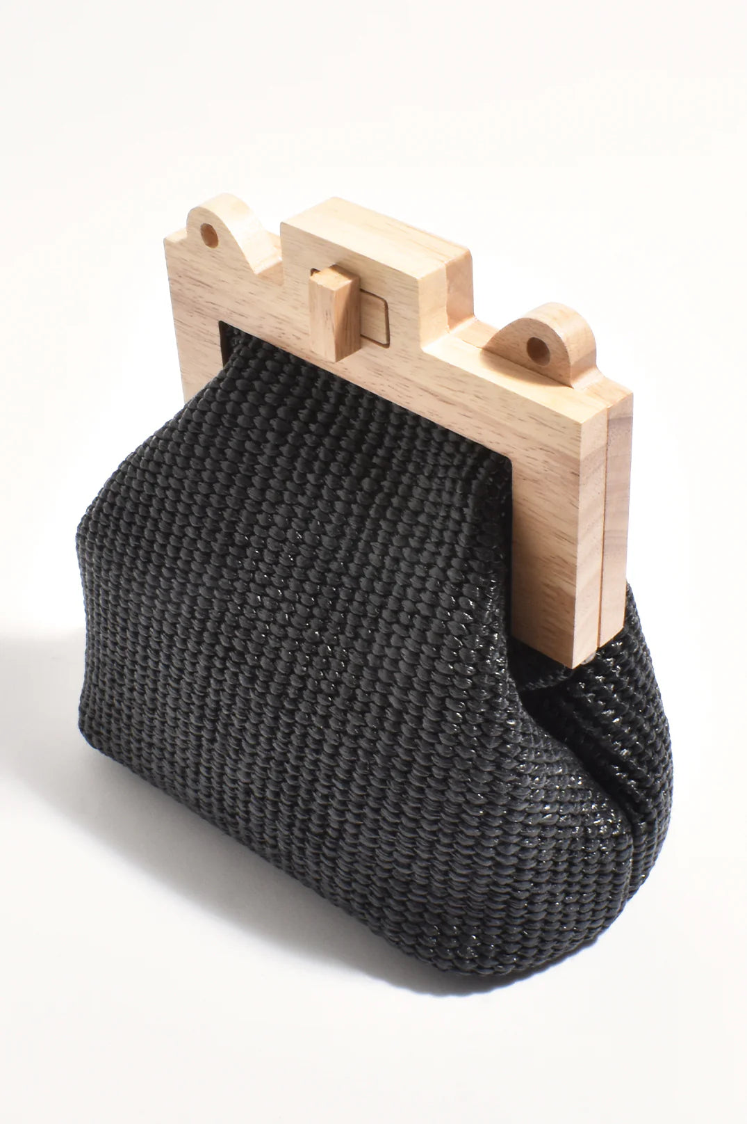 Adorne Abby Timber Frame Woven Mini Bag - Black