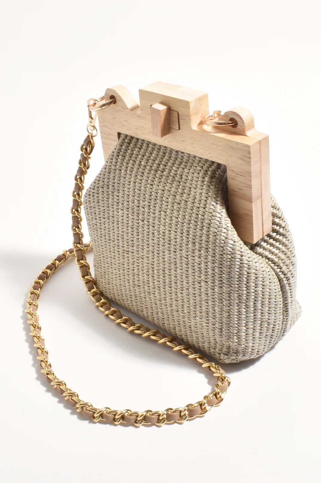 Adorne Abby Timber Frame Woven Mini Bag - Natural