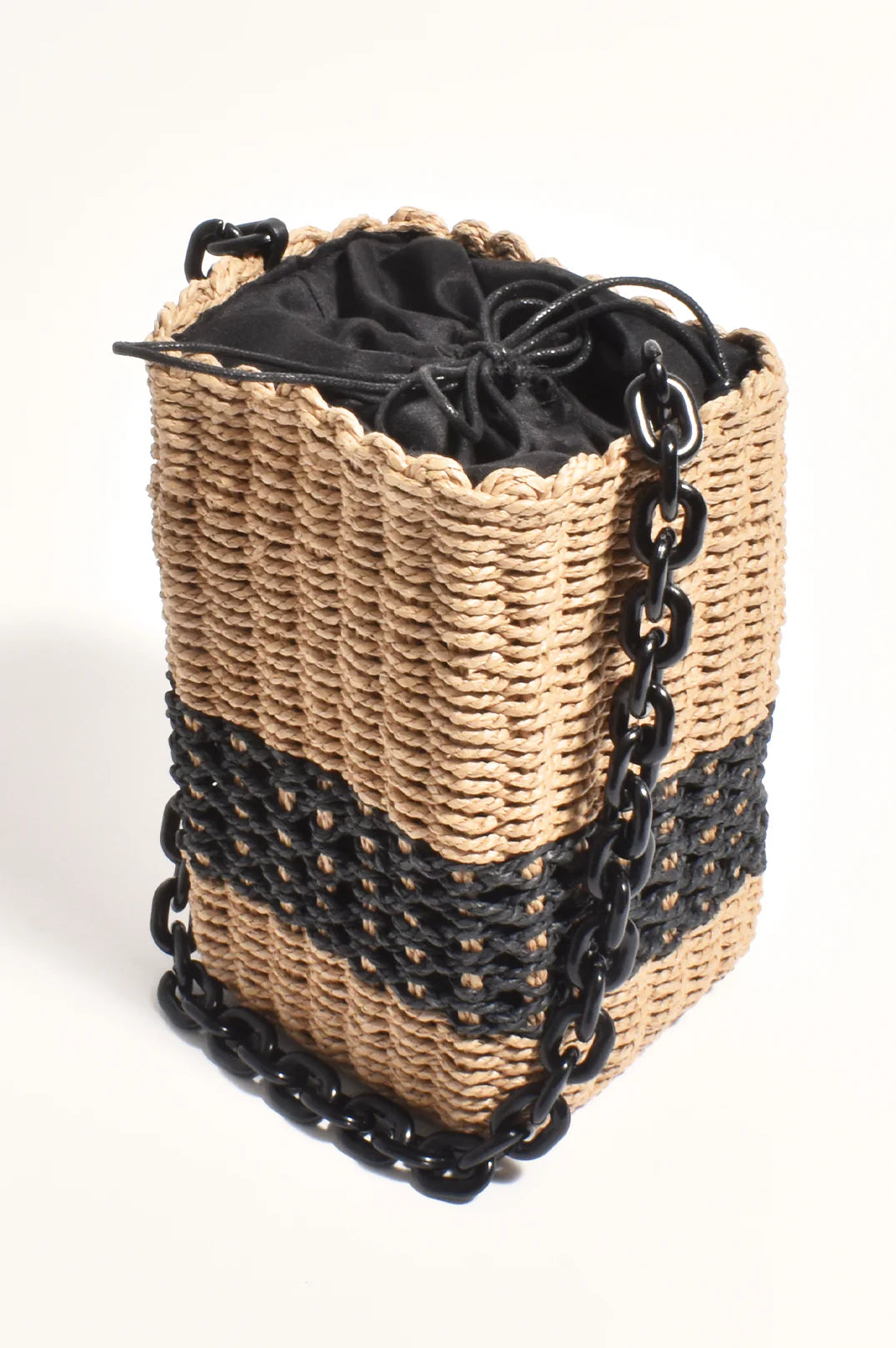 Adorne Melia Woven Bucket Resin Chain Bag - Natural/Black