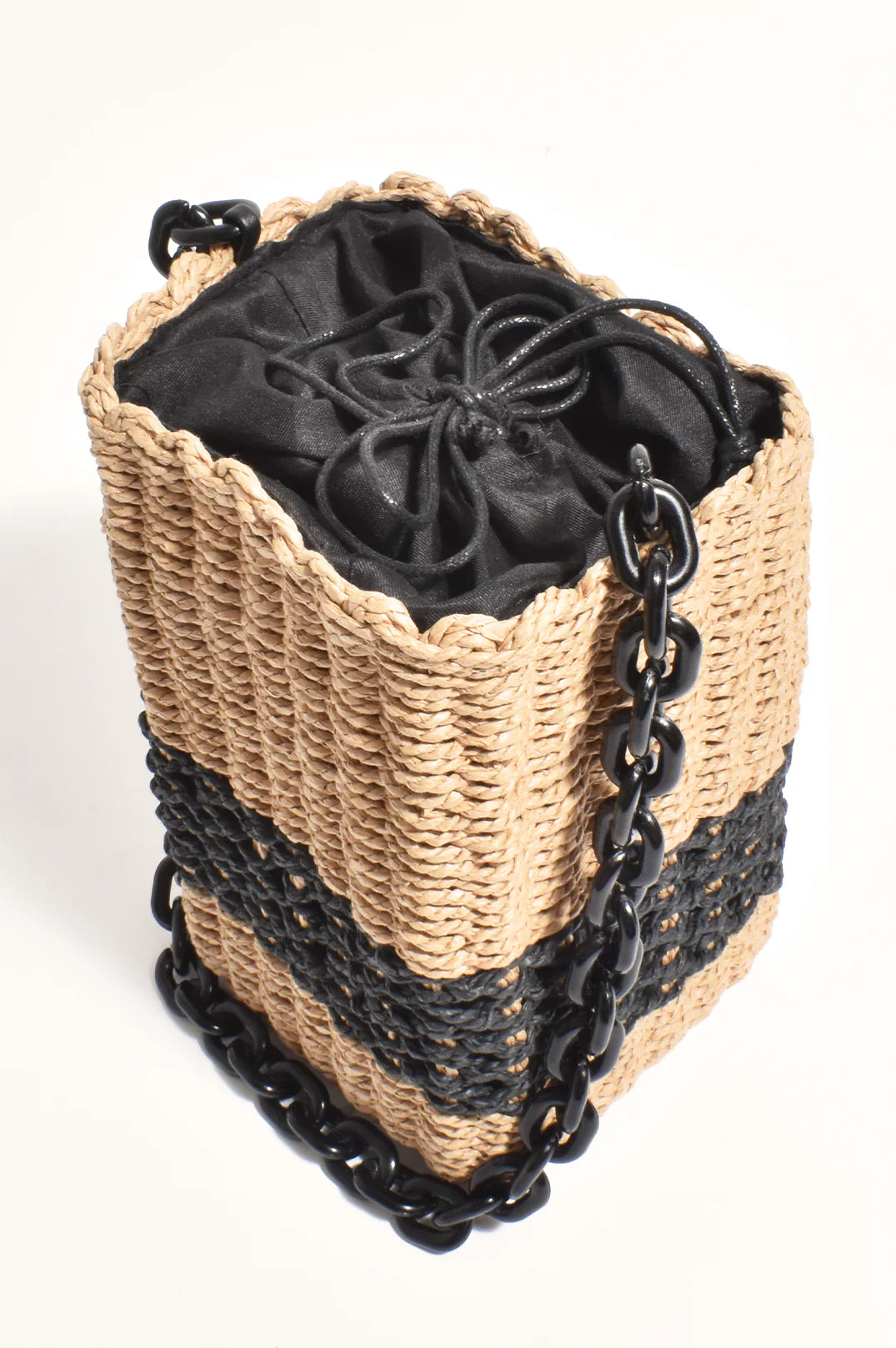 Adorne Melia Woven Bucket Resin Chain Bag - Natural/Black