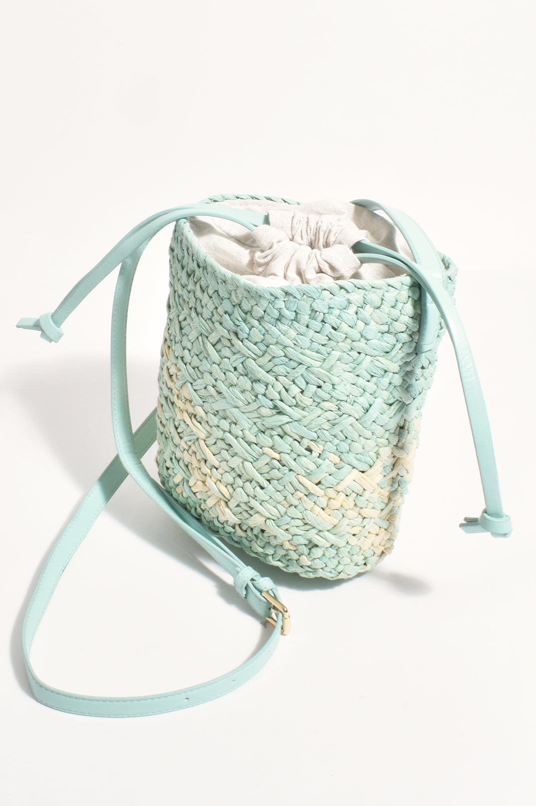 Adorne Marcia Woven Bucket Bag - Blue