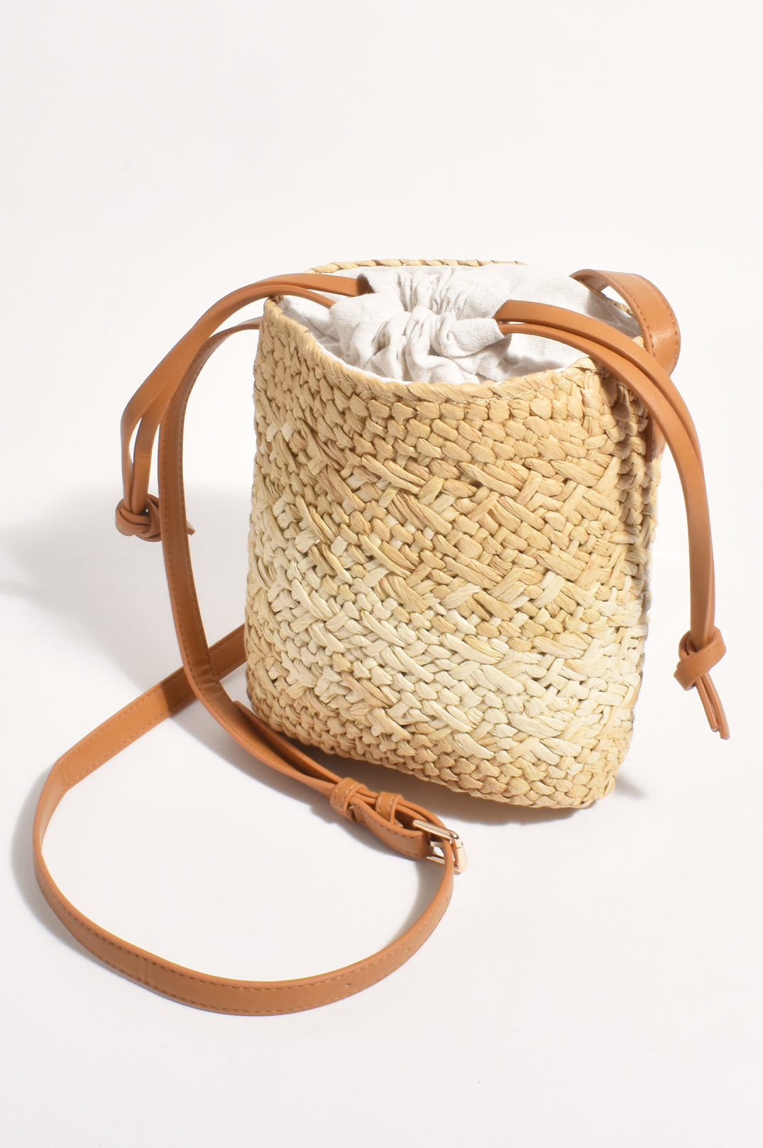 Adorne Marcia Woven Bucket Bag - Camel